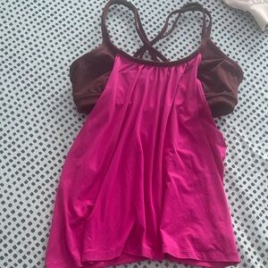 Athleta Vibrant Pink and Rich Brown athletic bra tank
